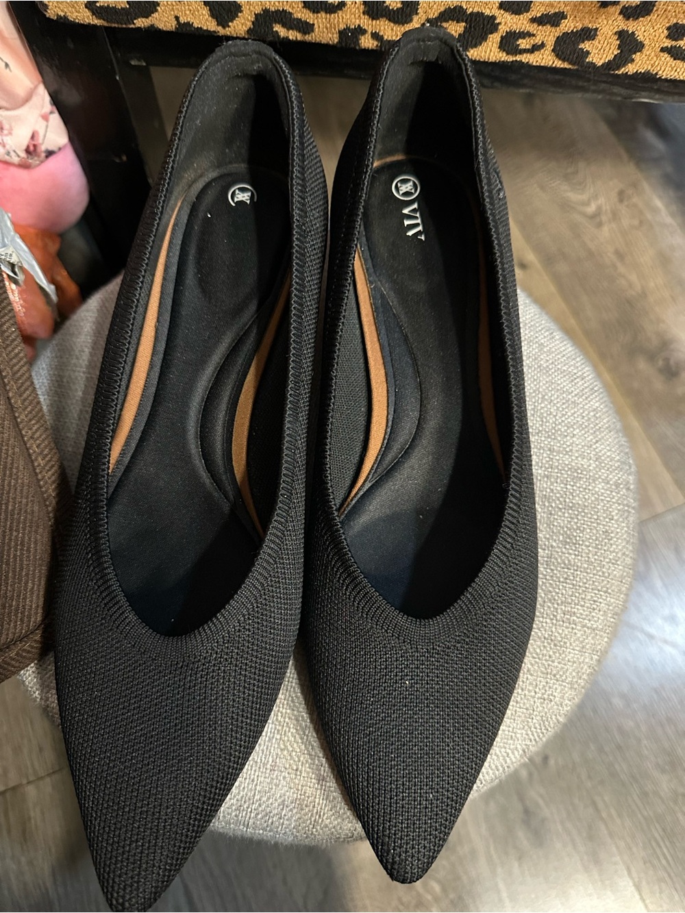 VIT Black Pointed Knit Slip-On Flats